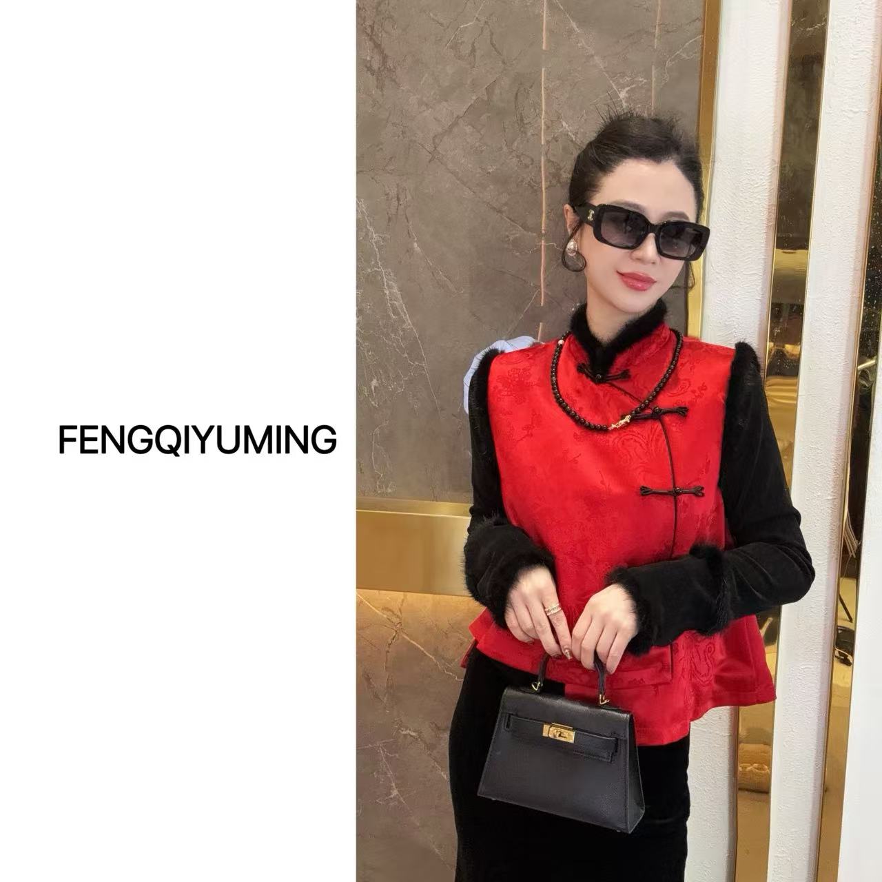 【凤凰涅槃】新中式醋酸复古红色提花夹棉上衣