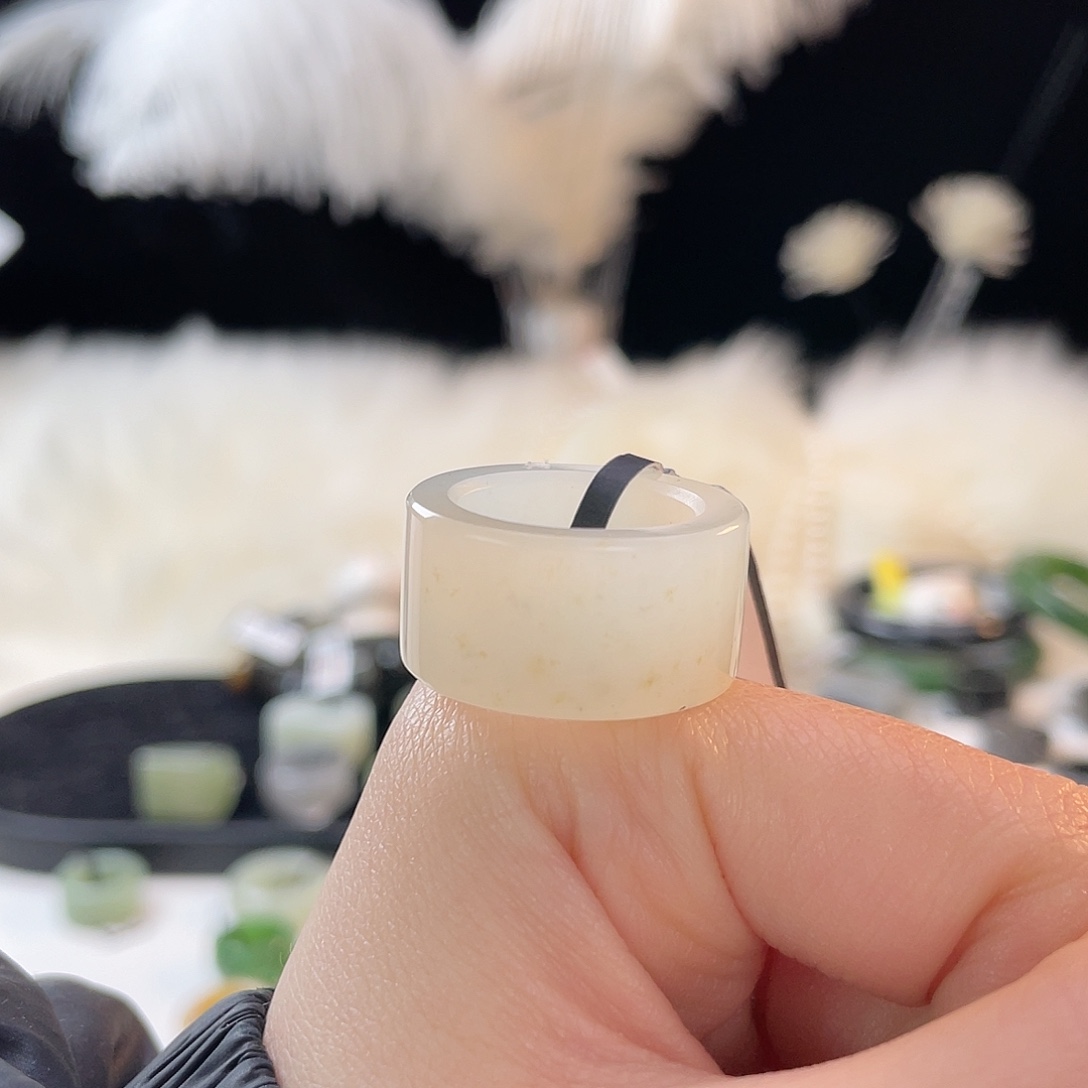 和田玉未镶嵌戒指k105 冰透桂花糖直切17.4mm