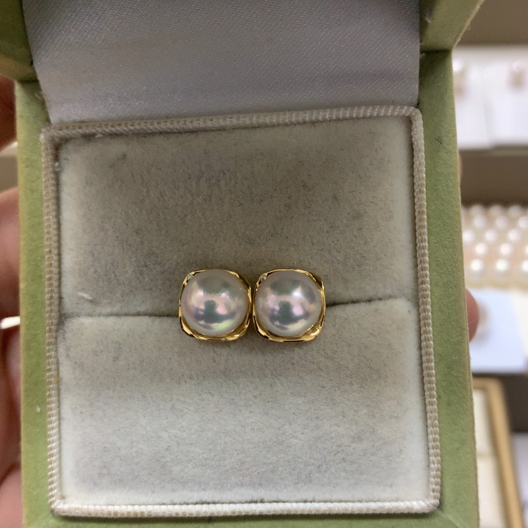 银S925镶嵌耳饰海水珍珠8-8.5akoya耳钉