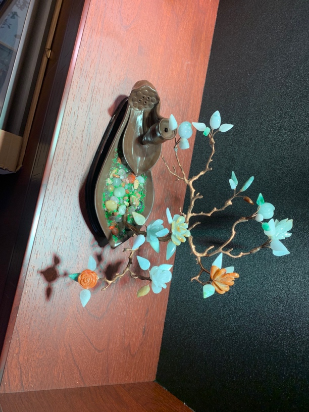 艺术创意铜艺翡翠插花摆件