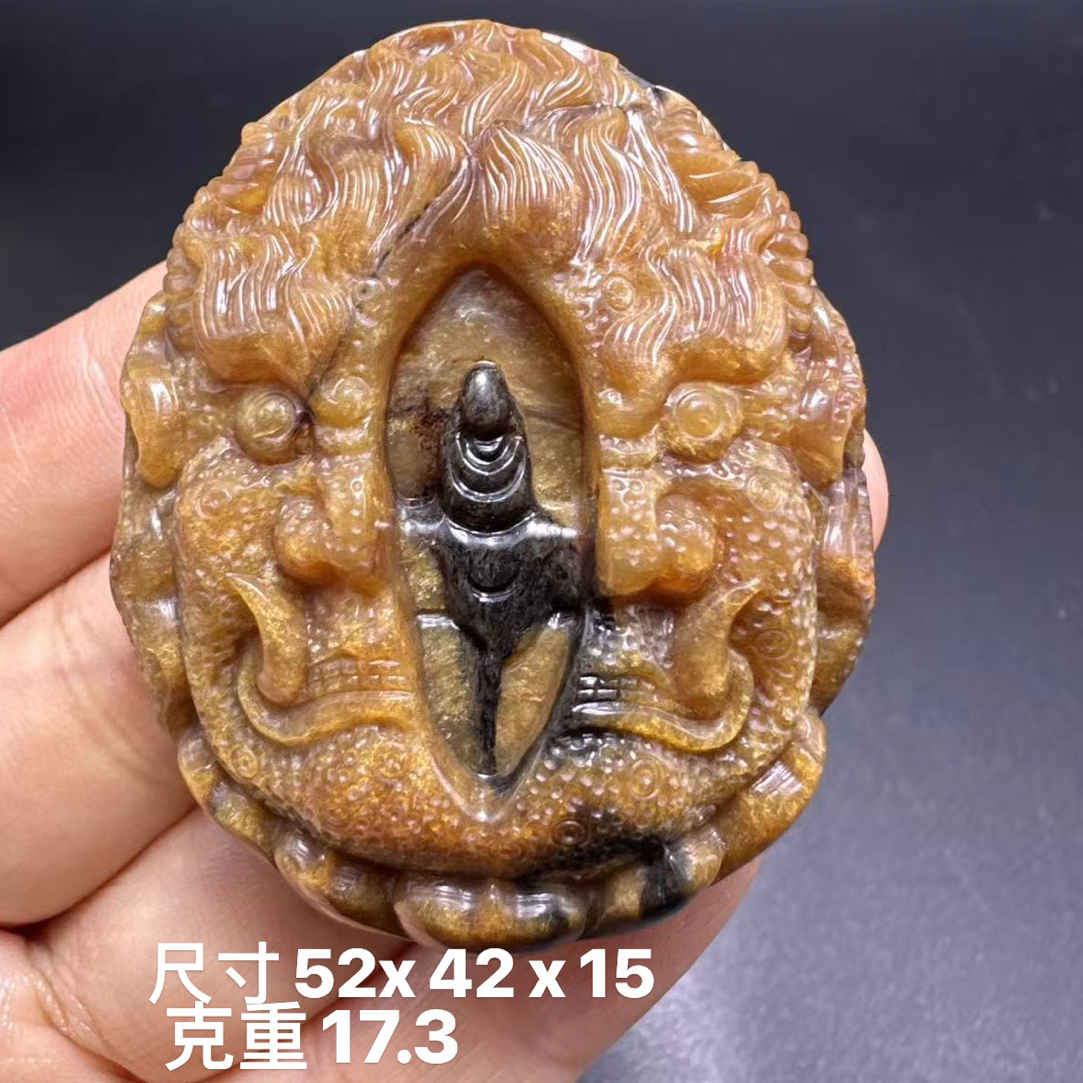 缅甸天然琥珀雕刻根蜡俏色佛魔一念之间吊坠挂件