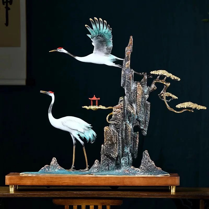 松鹤延年全铜仙鹤摆件新中式客厅玄关装饰工艺品祝寿贺寿生日礼物