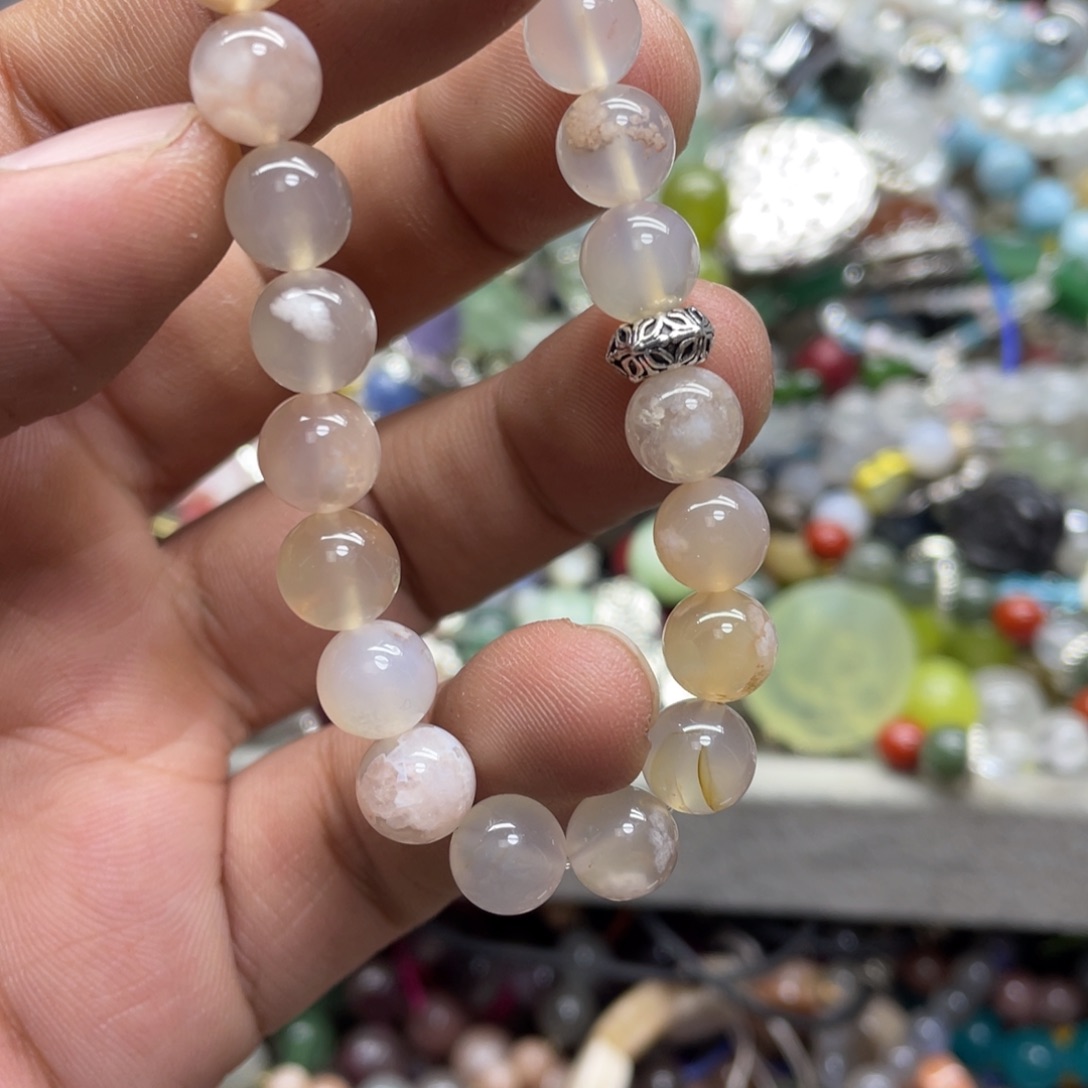 烟晶手链银S800镀金镶嵌