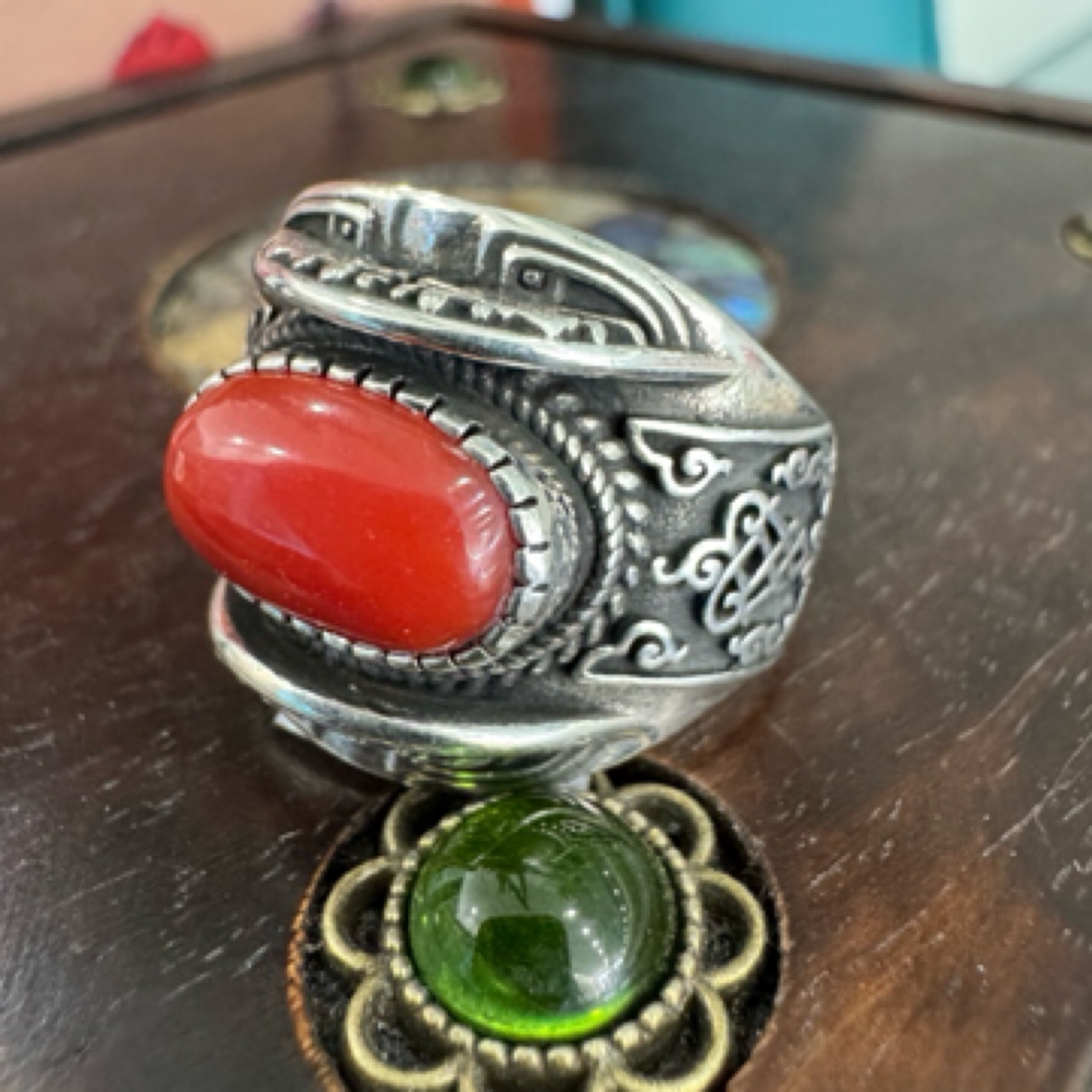 足银戒指 足银戒指 蒙古元素真旭日戒指