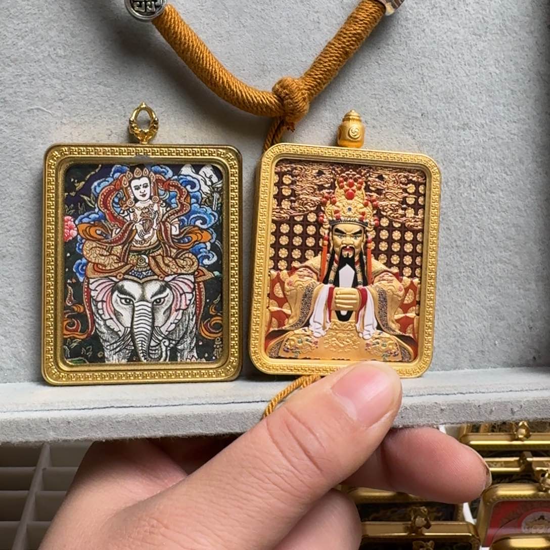 吊坠正****粉双面立体五爷普贤老五路绳