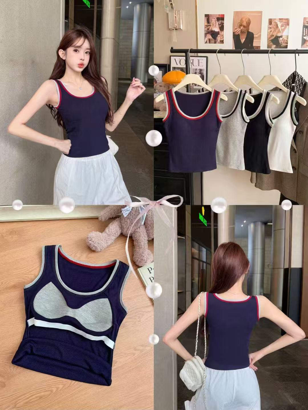 17-25号吊带内搭网红修身型套装休闲风百搭夏季撞色背心韩版打底