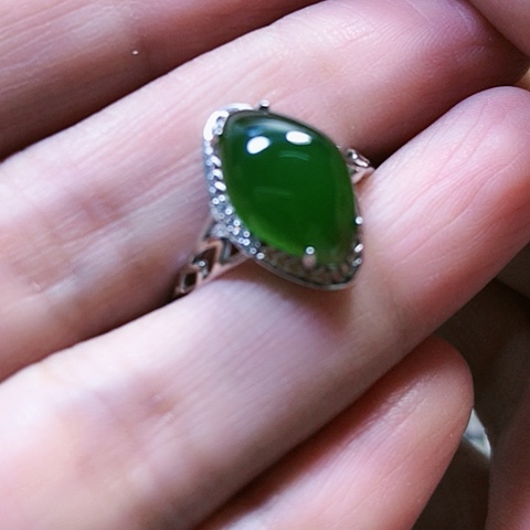 和田玉戒指银S925镶嵌