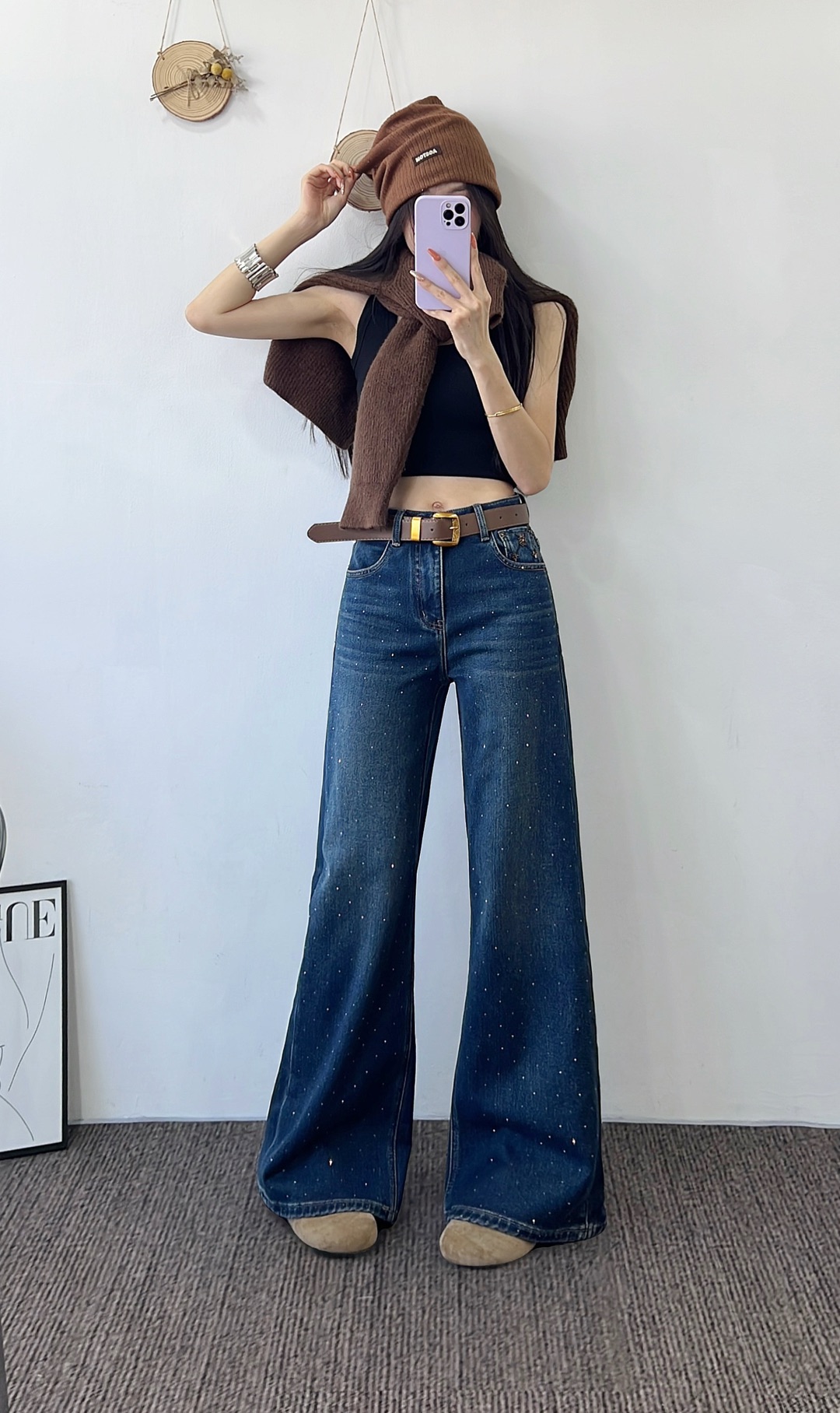 【小韩家】欧货2025冬季新款时尚显瘦加绒直筒牛仔裤