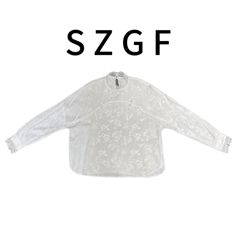 时尚国风百搭高级感新中式白色蕾丝边提花衬衣947