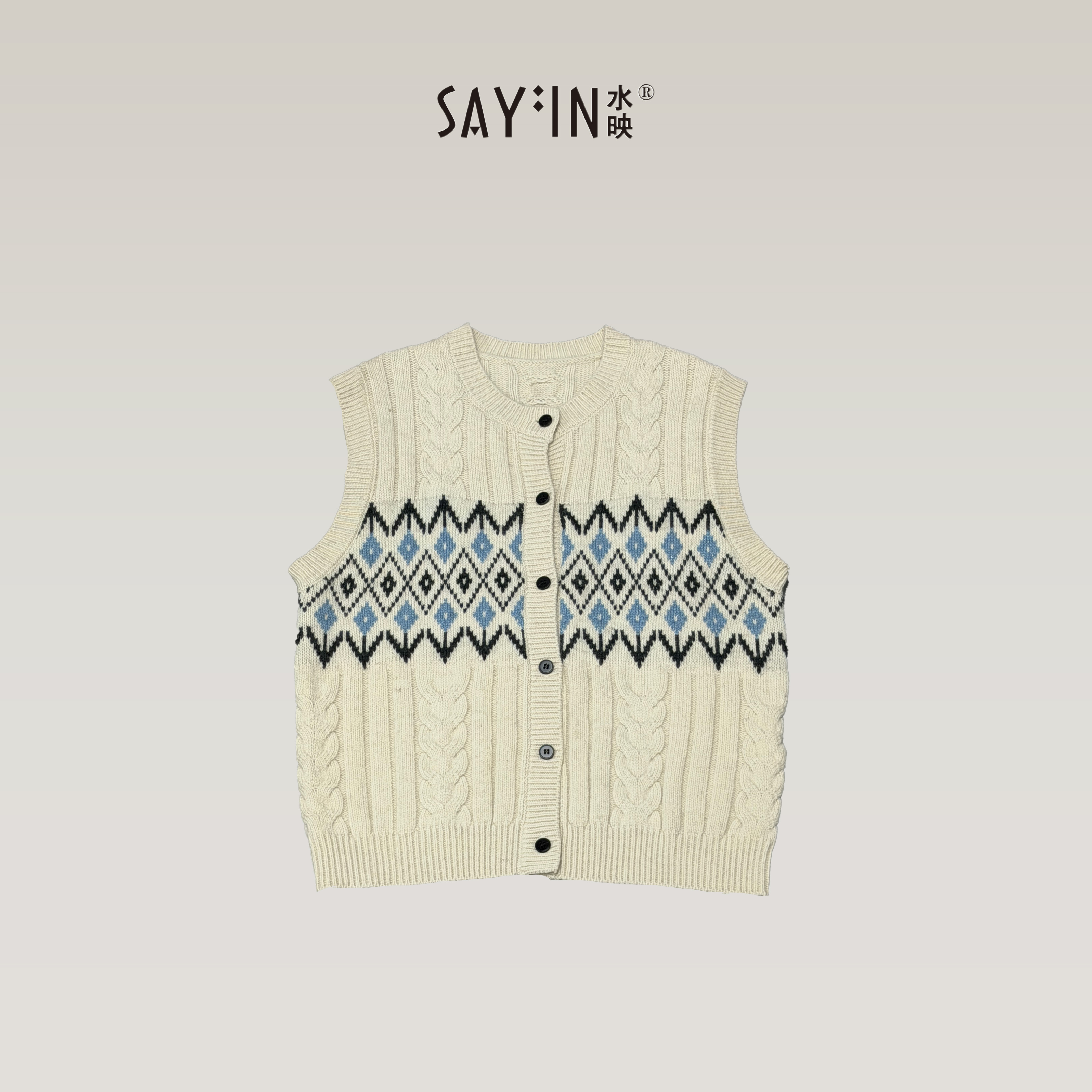 sayin/水映复古费尔岛绵羊毛毛衣背心马甲 s1500