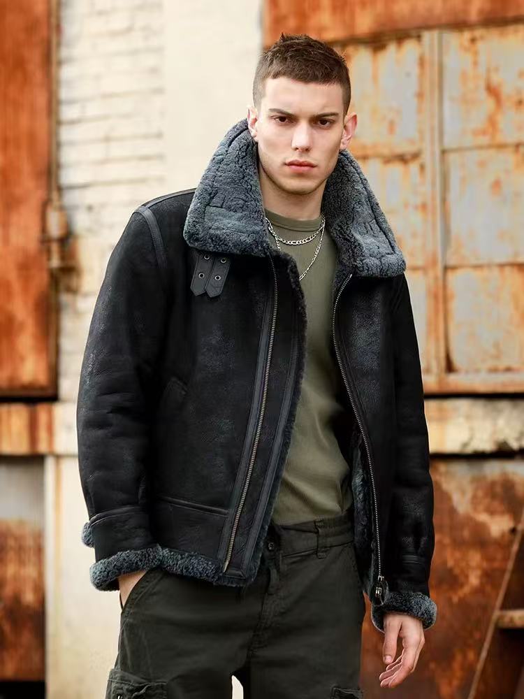 新款羊皮毛一体可拆卸帽款真皮真毛B3加厚简约冬季男款外套