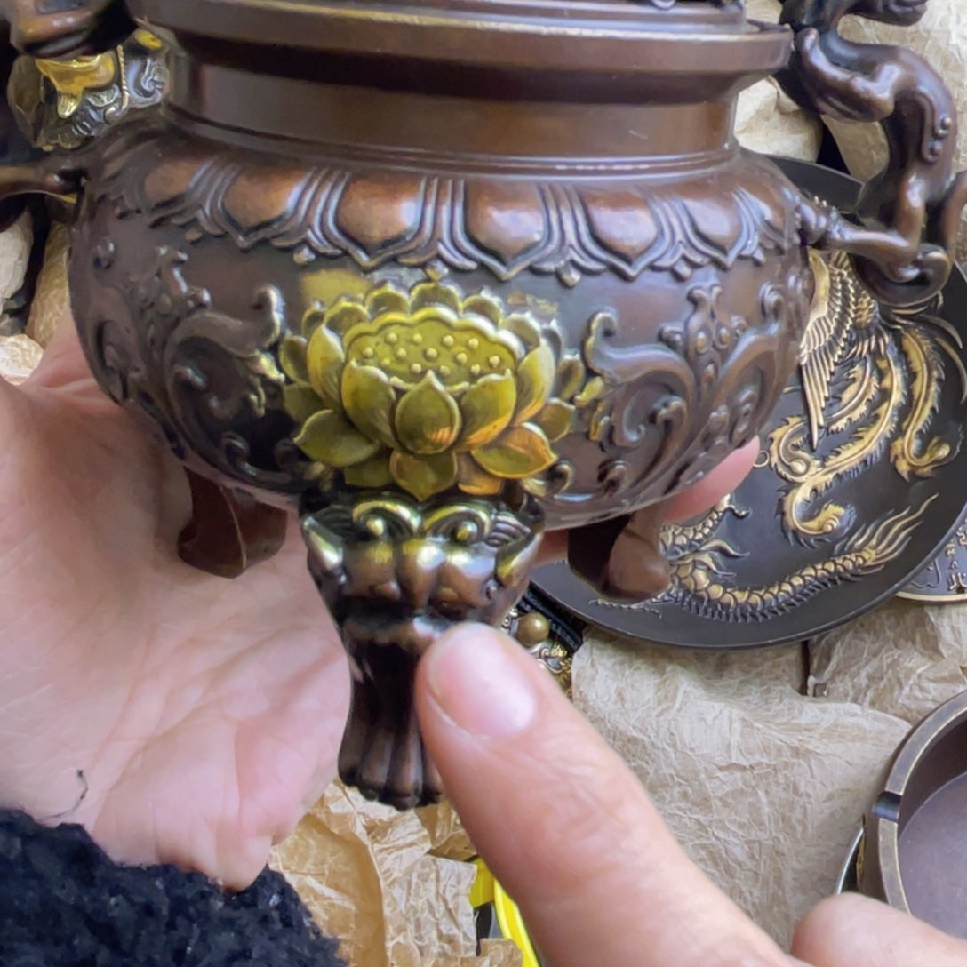 原矿风磨铜熏香炉