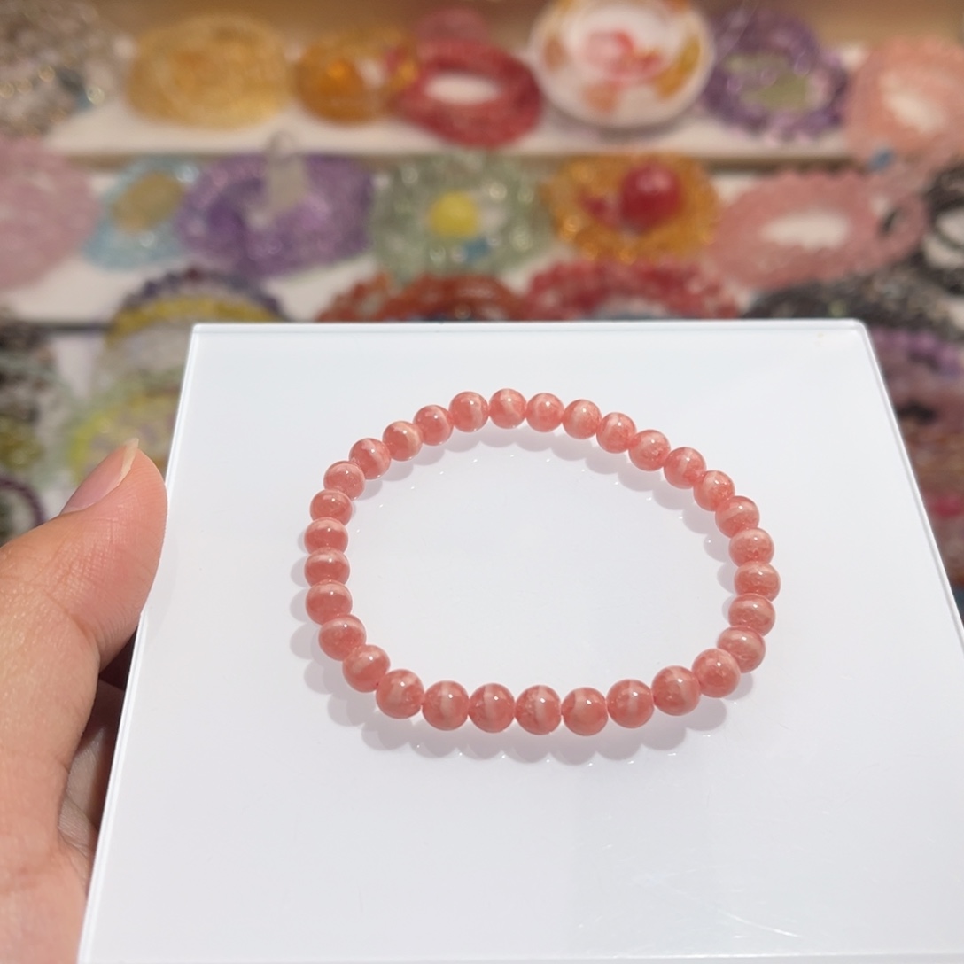 未镶嵌手链水晶5m五花肉红纹石单圈