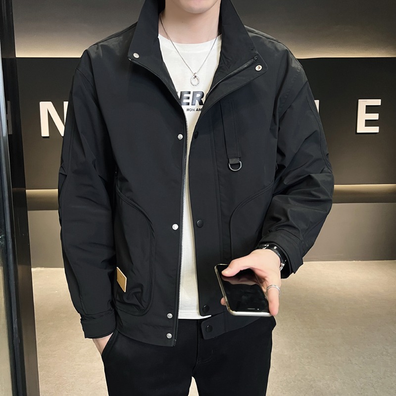 高级感夹克男春秋新款潮流美式外套休闲工装立领宽松帅气上衣服
