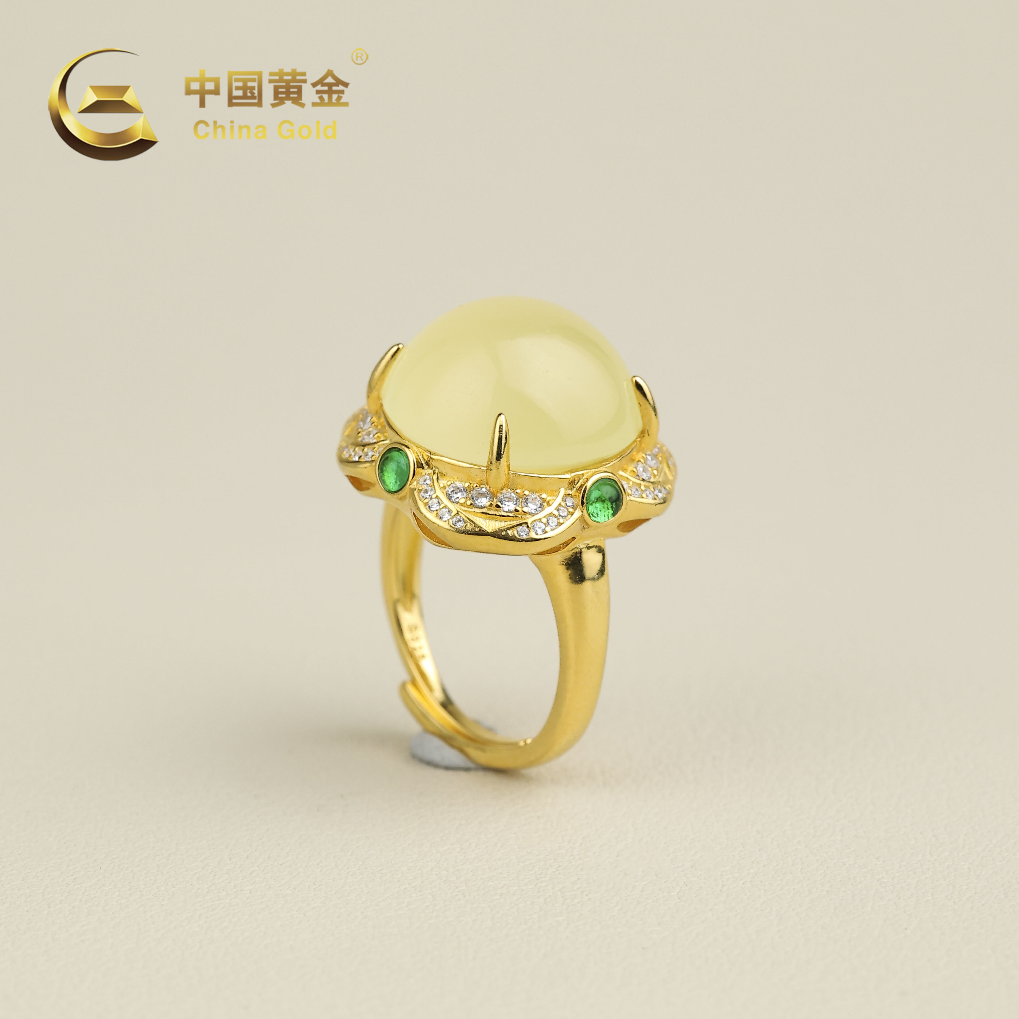  【中国黄金】俪盈 | 和田玉*戒指*S925银镶嵌-J1985-Y