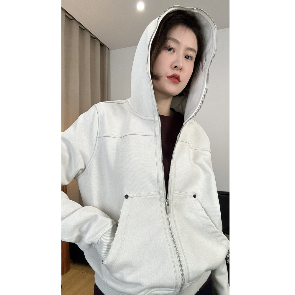 【畅想】水洗磨旧纯棉拼接设计款全拉链卫衣AC012