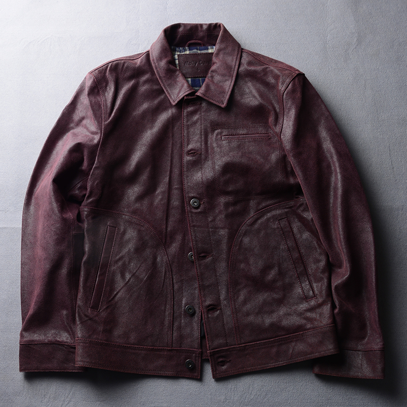 本命年红色真皮反绒男士皮衣短款机车时尚百搭休闲春秋轻薄韩版