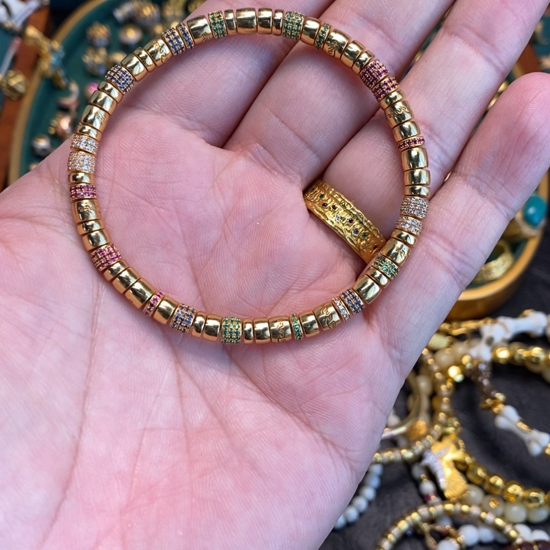 合成立方氧化锆手链足金镶嵌