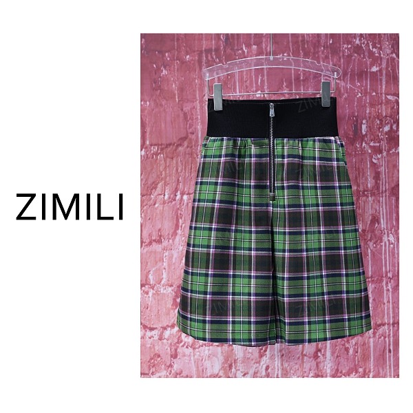 【亮哥女装】2025欧版小众绿色格纹拼接罗纹腰头高克重短裤9380-H7