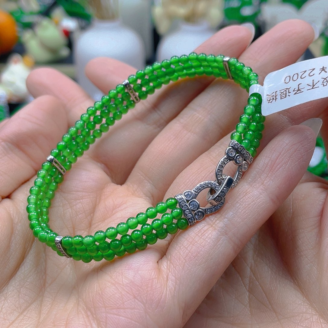 翡翠手串未镶嵌天然A货翡翠三排手串卡3