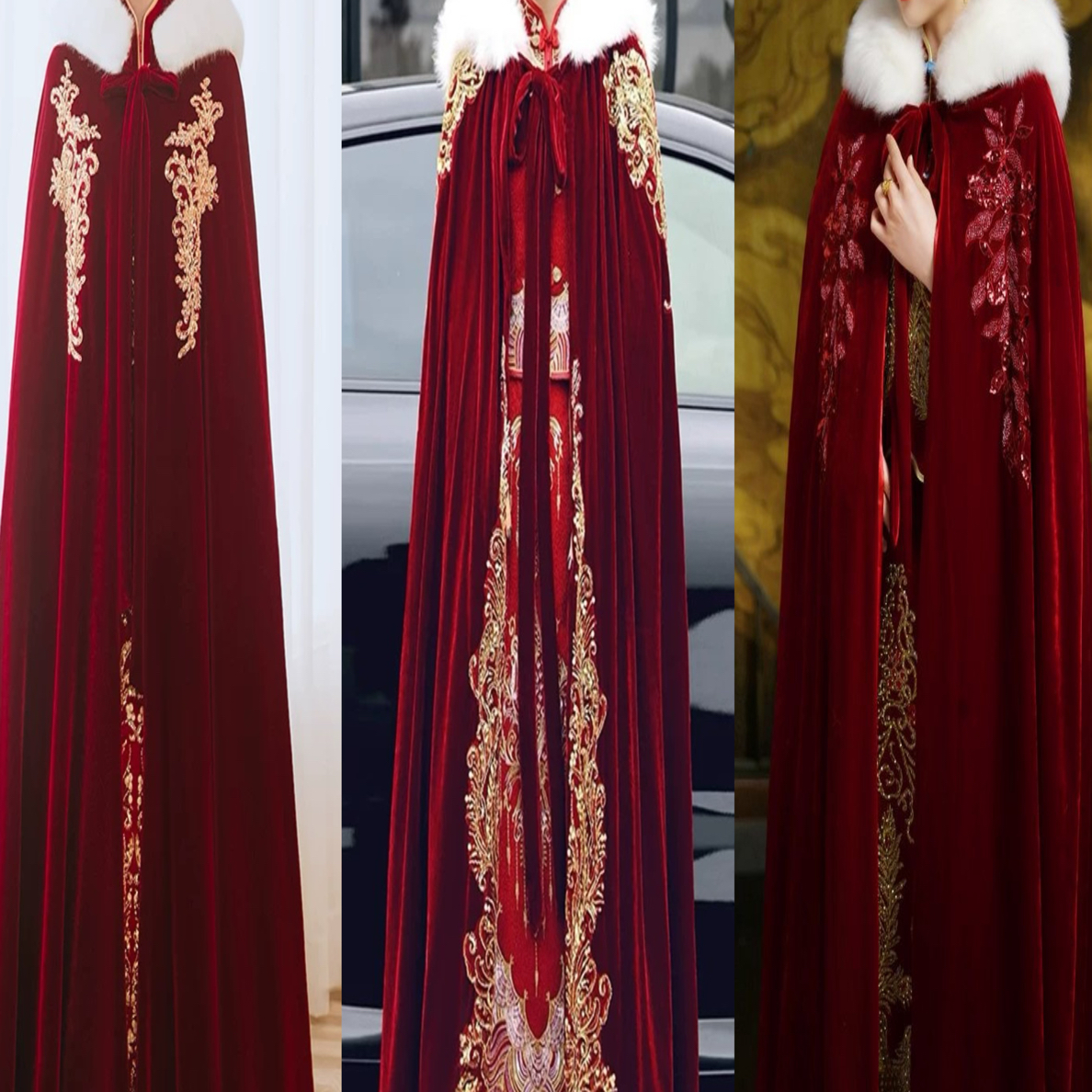 直播链接断码特价秀禾服披风红色新娘中式婚礼毛披肩斗篷保暖披风