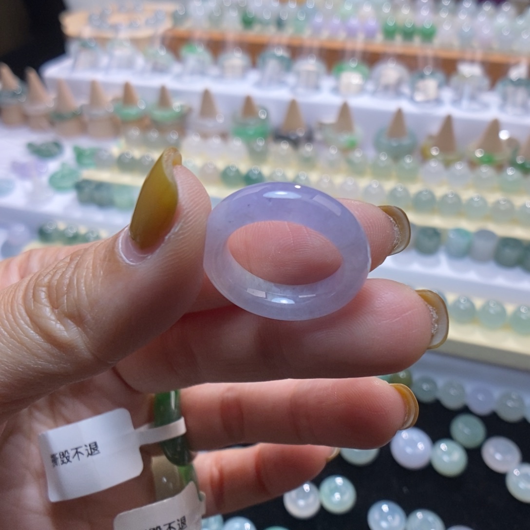 翡翠未镶嵌戒指13号粉紫