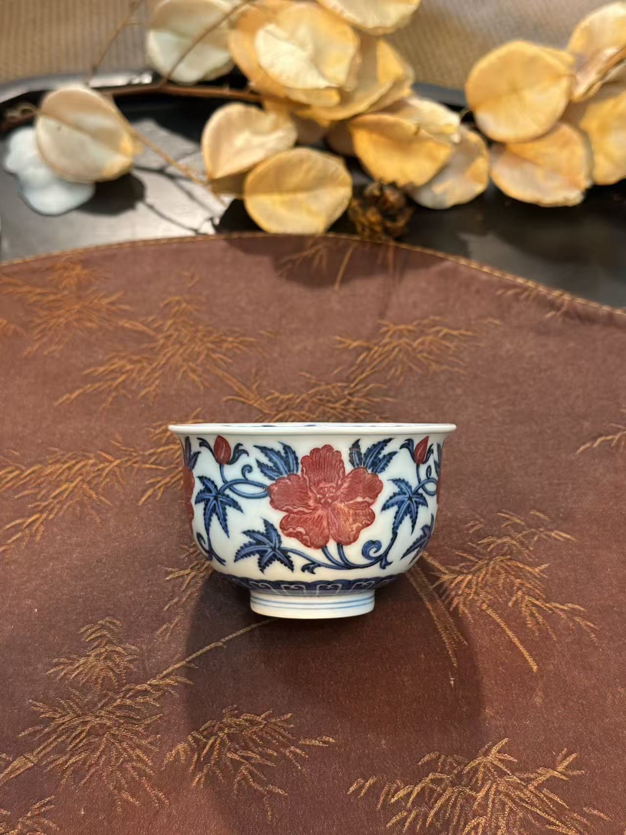 勤义堂 青花釉里红阳光秋葵炉式杯