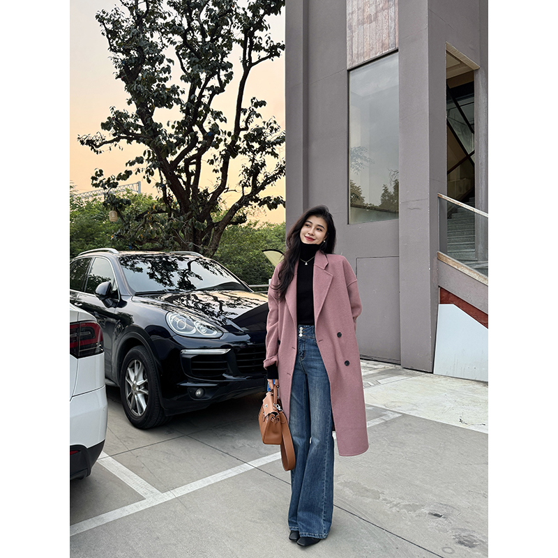 张阿星【人生大衣】100%羊毛韩版简约时尚百搭遮肉纯色双面呢大衣