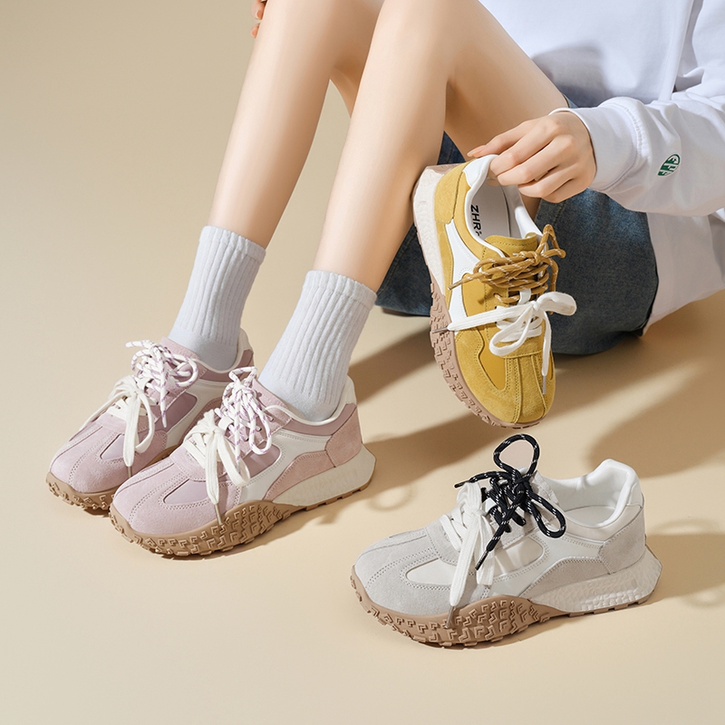 【ZHR则则】猪剖层革5cm厚底德训鞋2025秋季休闲女鞋JT157（布面款）