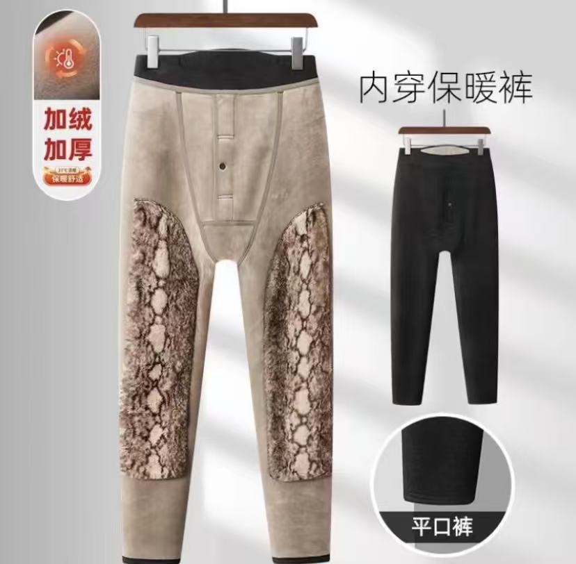 高腰弹性好保暖青中老年一体保暖束脚裤一体绒棉裤加绒防寒1035款