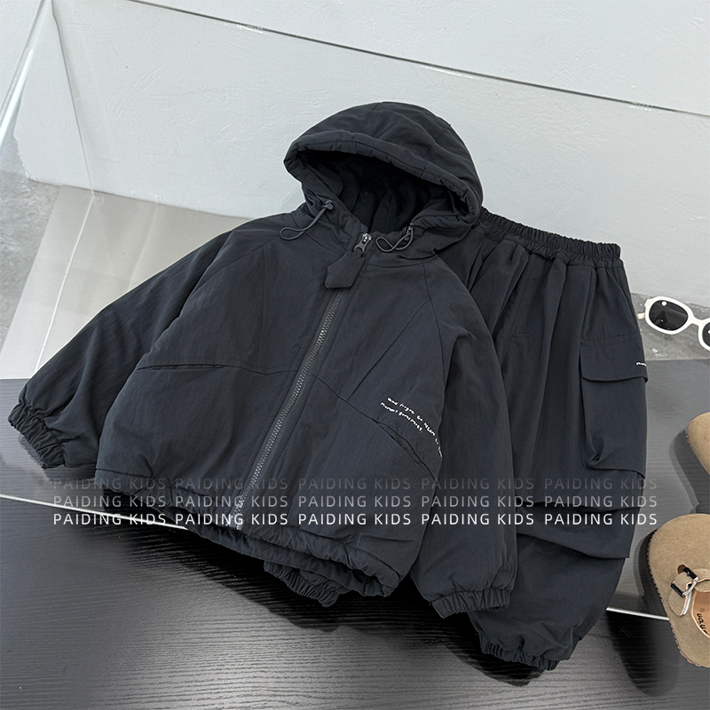 【现货】冬装儿童韩版时尚简约字母加绒休闲外套J6472