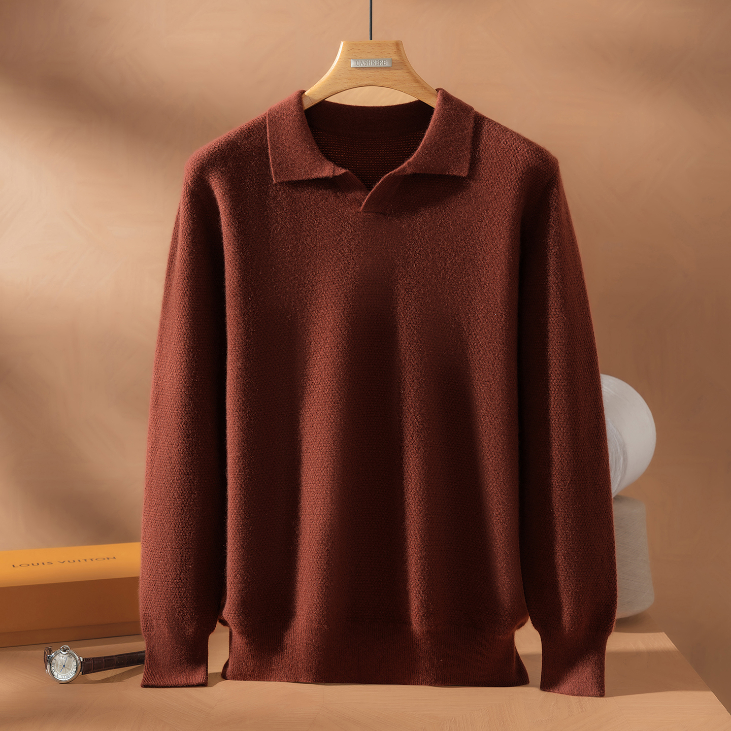 杰家同款米粒针型海鸥领羊绒套头衫