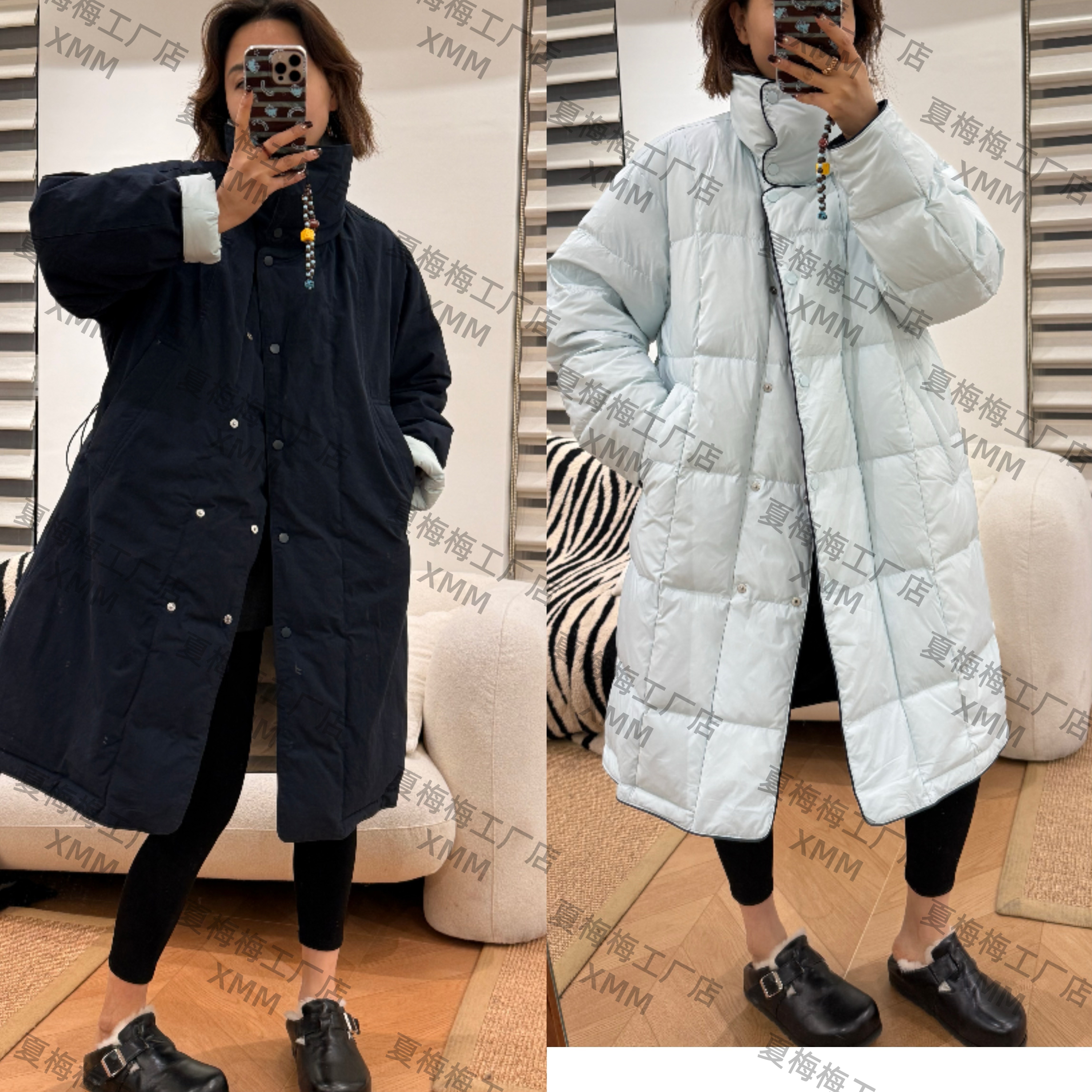 XMM【米索美素两面穿羽绒服】时尚中长款立领常规保暖休闲冬季A7077