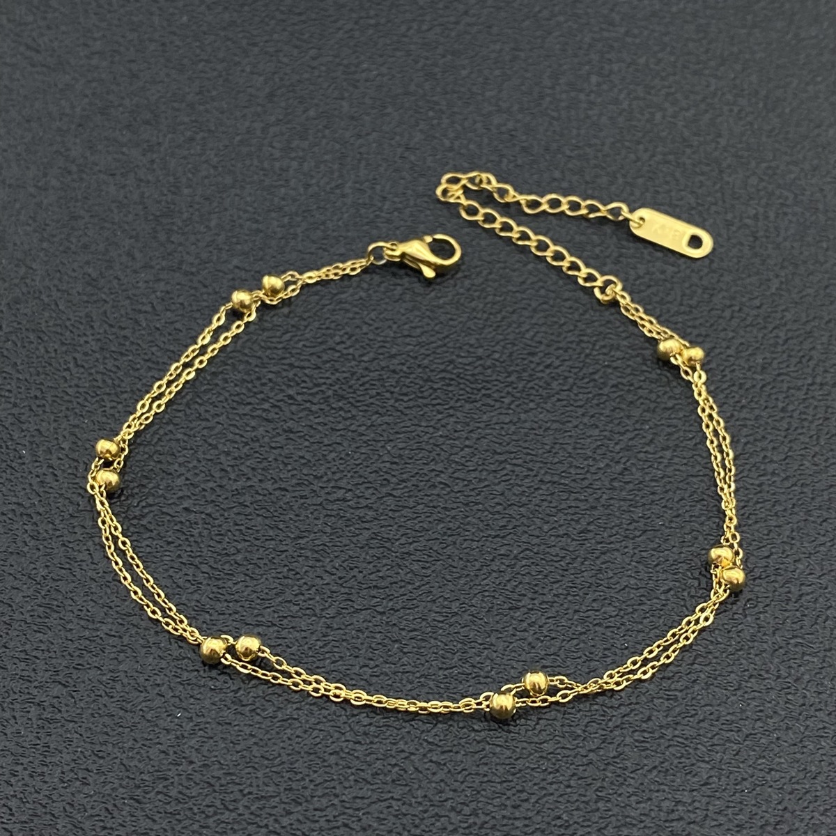 钛钢硅胶脚链 钛钢简约珠珠脚链 双层夹珠脚链 时尚百搭脚饰品 工