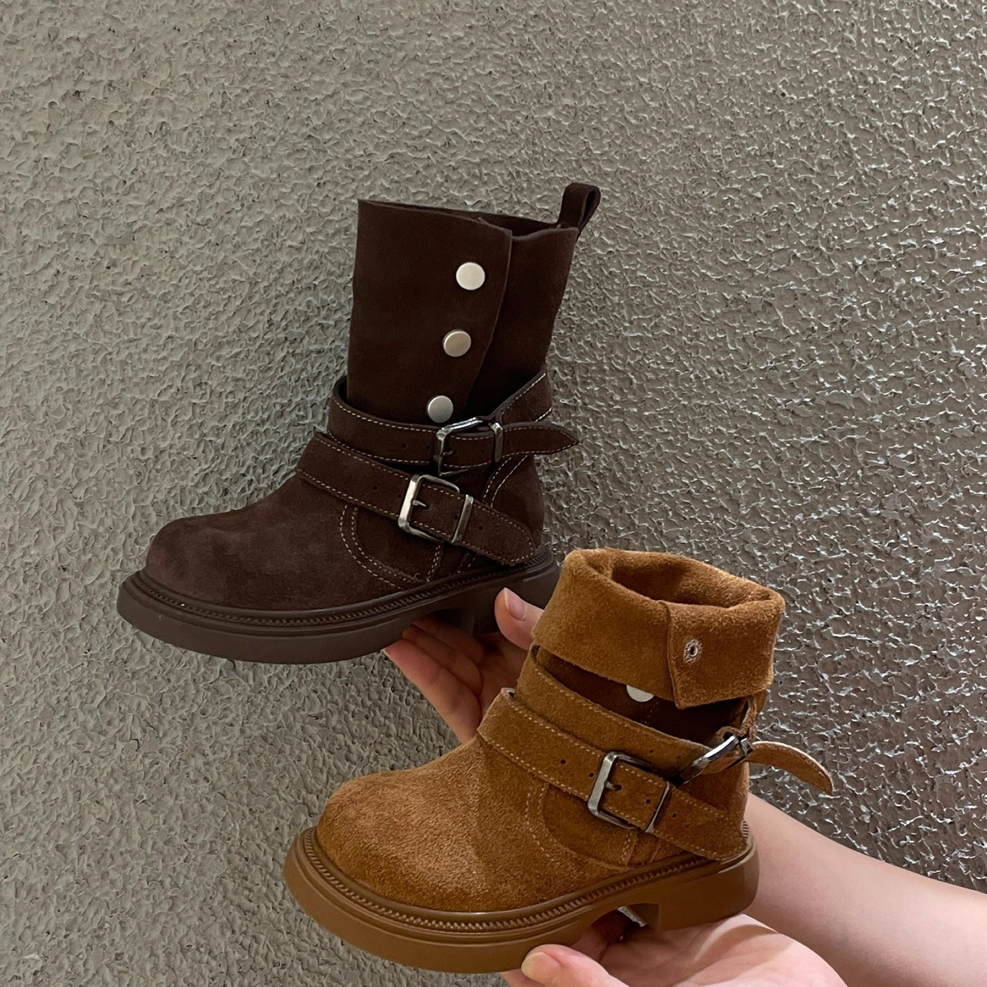 儿童2025梦中情靴～两穿洋气中筒靴子女童复古马丁靴大黄靴磨砂皮