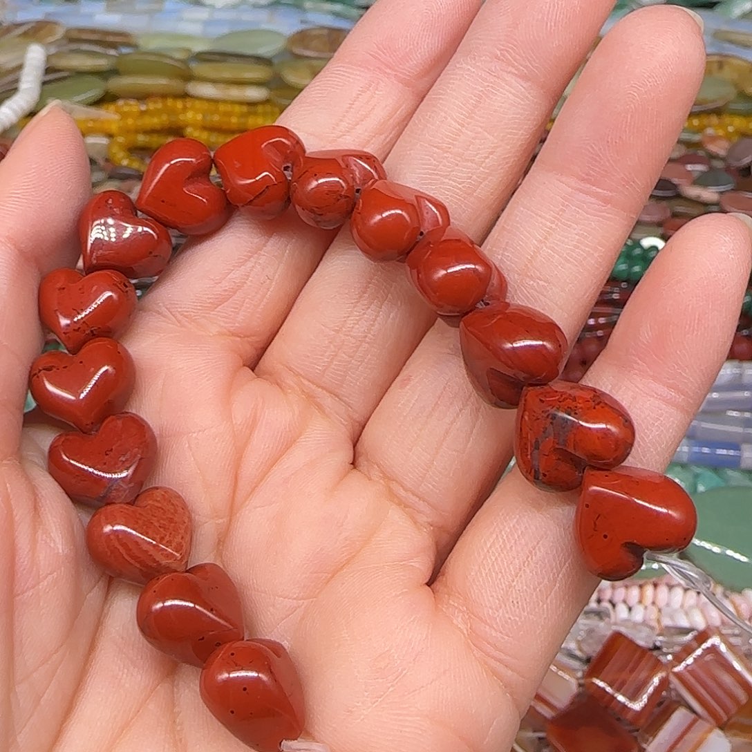 玛瑙/玉髓合金珠宝半成品红石爱心12mm半条