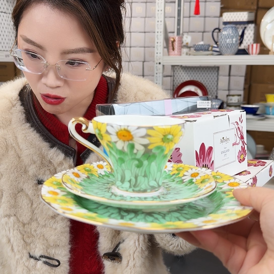 骨瓷安家小蛮腰咖啡杯碟1套组合-绿色