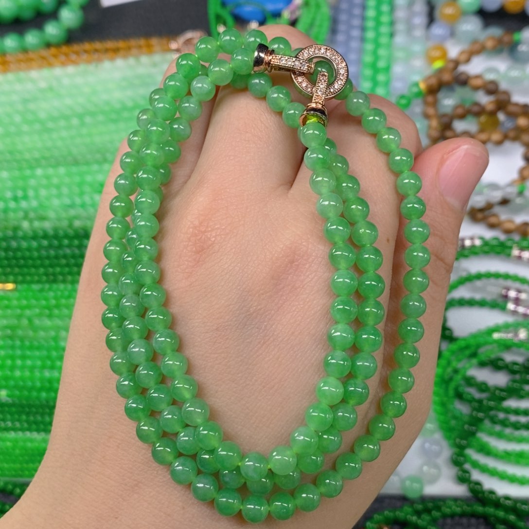 颈饰未镶嵌翡翠缅甸天然翡翠冰种阳绿项链5.2