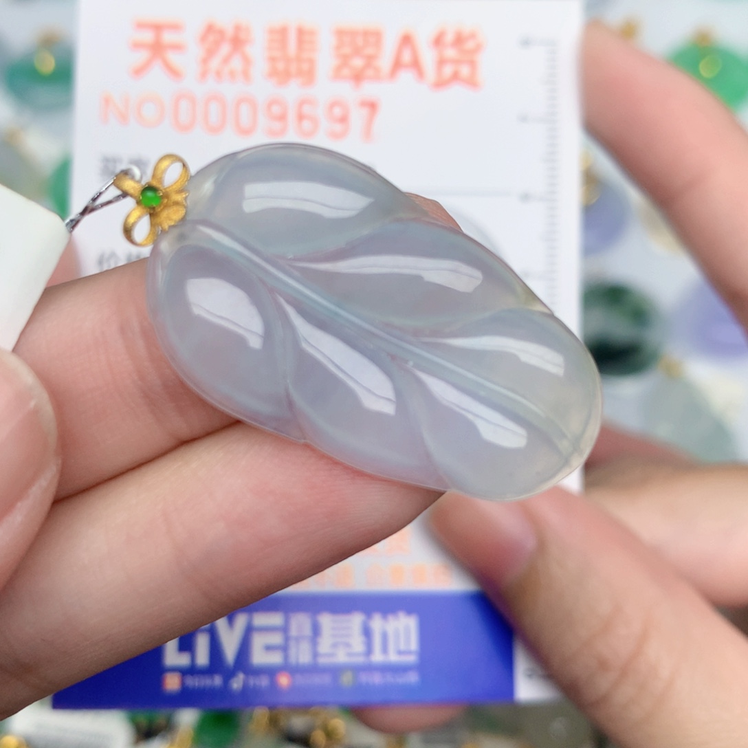 翡翠18K金镶嵌颈饰叶子