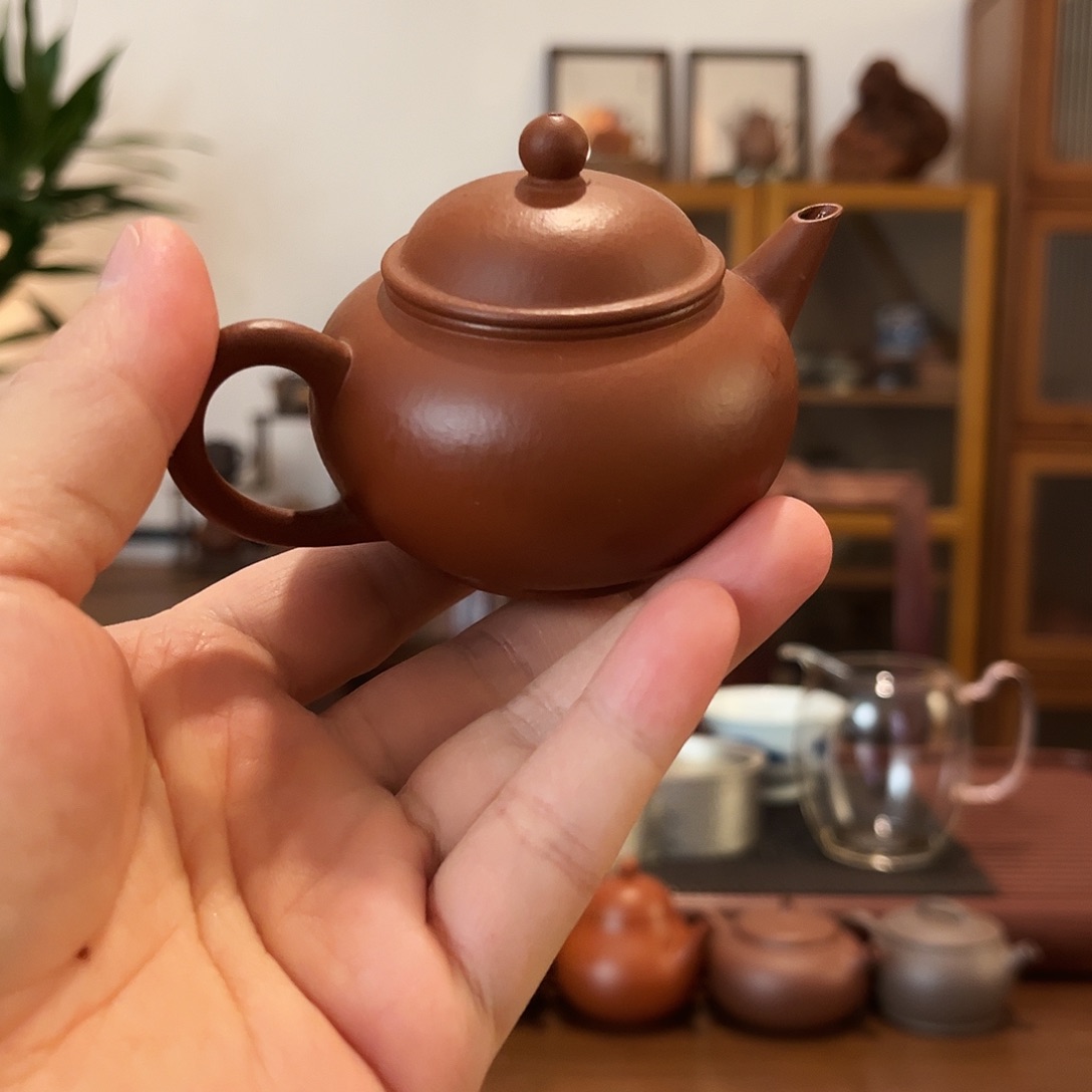 紫砂茶宠紫砂朱泥小品水平壶