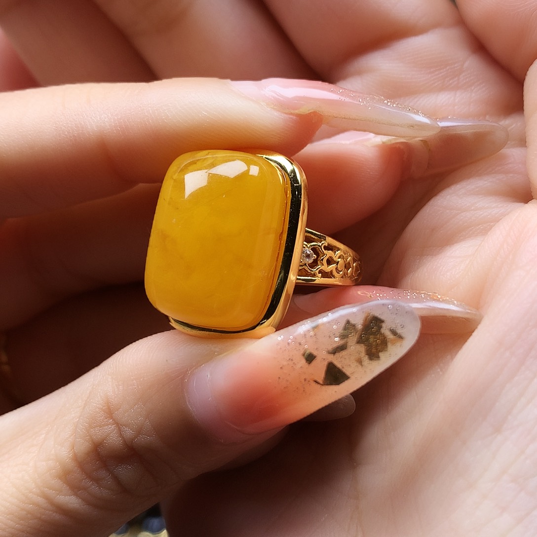 蜜蜡银S925镶嵌戒指戒指