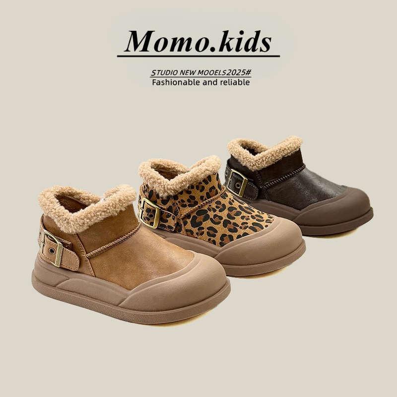 女童豹纹棉鞋雪地靴2025新款冬季儿童鞋男童鞋子短靴加绒靴