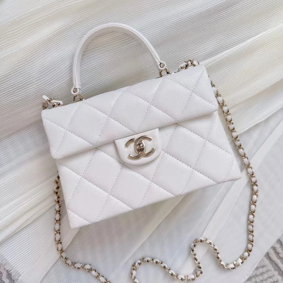 99新 Chanel/香奈儿 小花Jerry24P kelly盒子包 白色