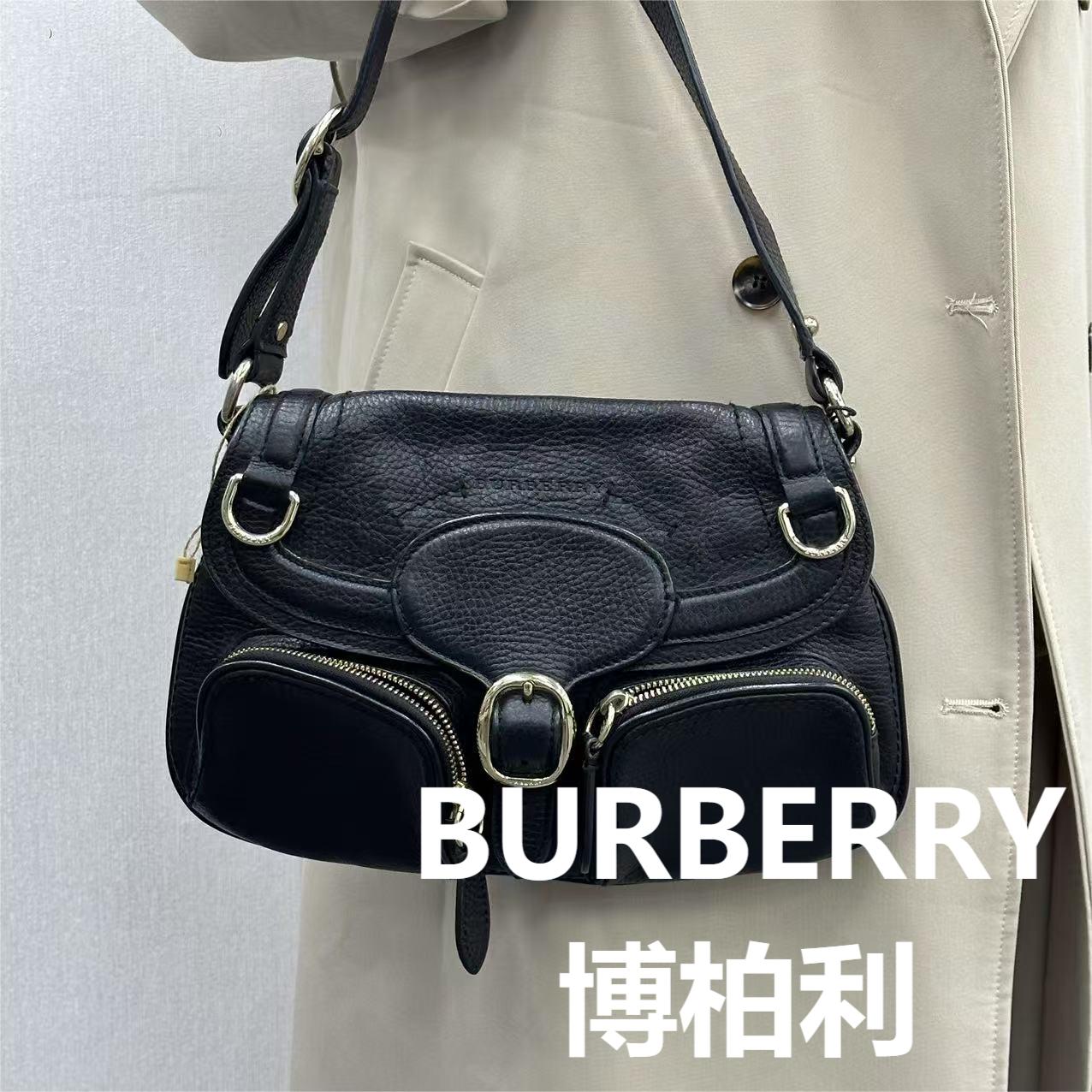 95新 BURBERRY/博柏利 黑色斜跨包/甜甜精选/H07258