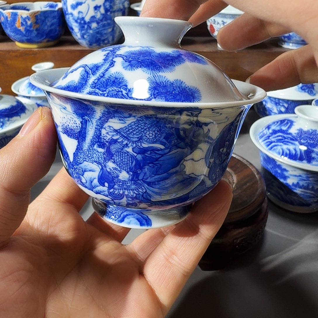 用***9泥塑盖碗手工手绘