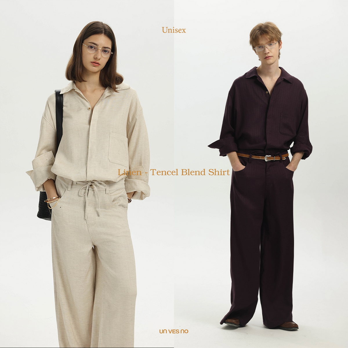 Unvesno(UN)都市假日纯莱赛尔亚麻混纺无刺挠感透气慵懒抗皱衬衫