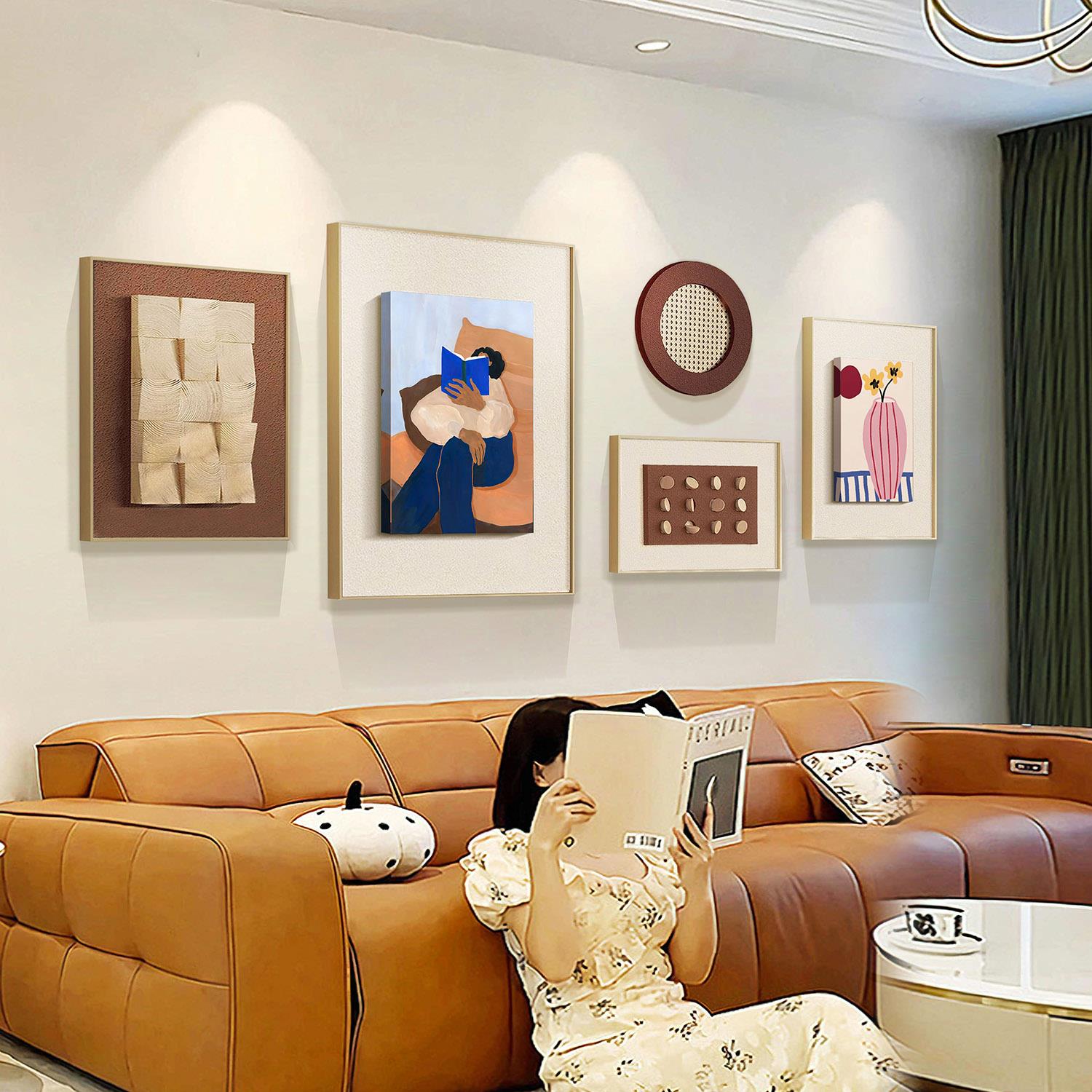 立体砂岩客厅装饰画 沙发背景墙挂画 高级感大气法式复古风多巴胺