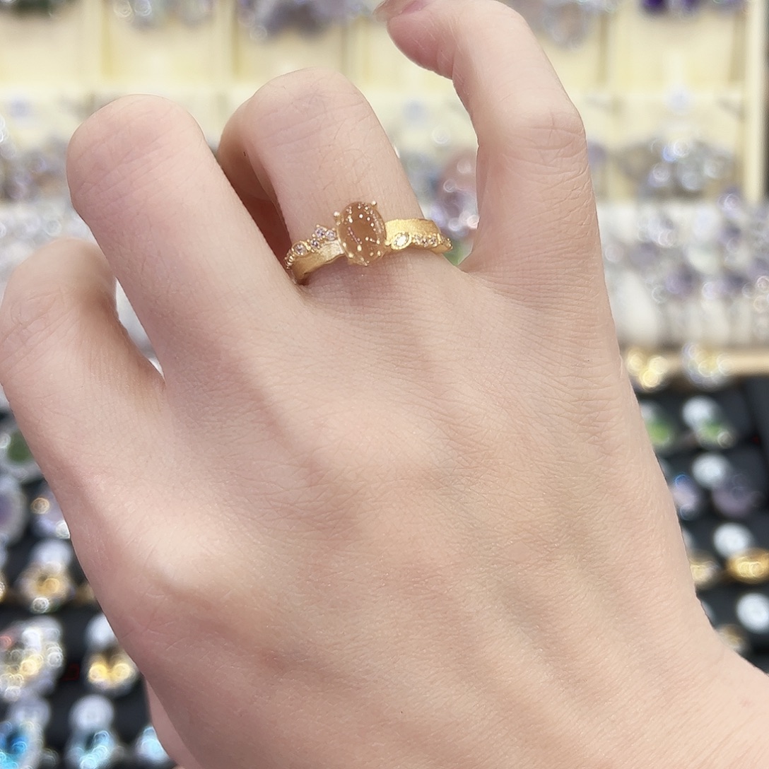 黄晶戒指银S925镶嵌