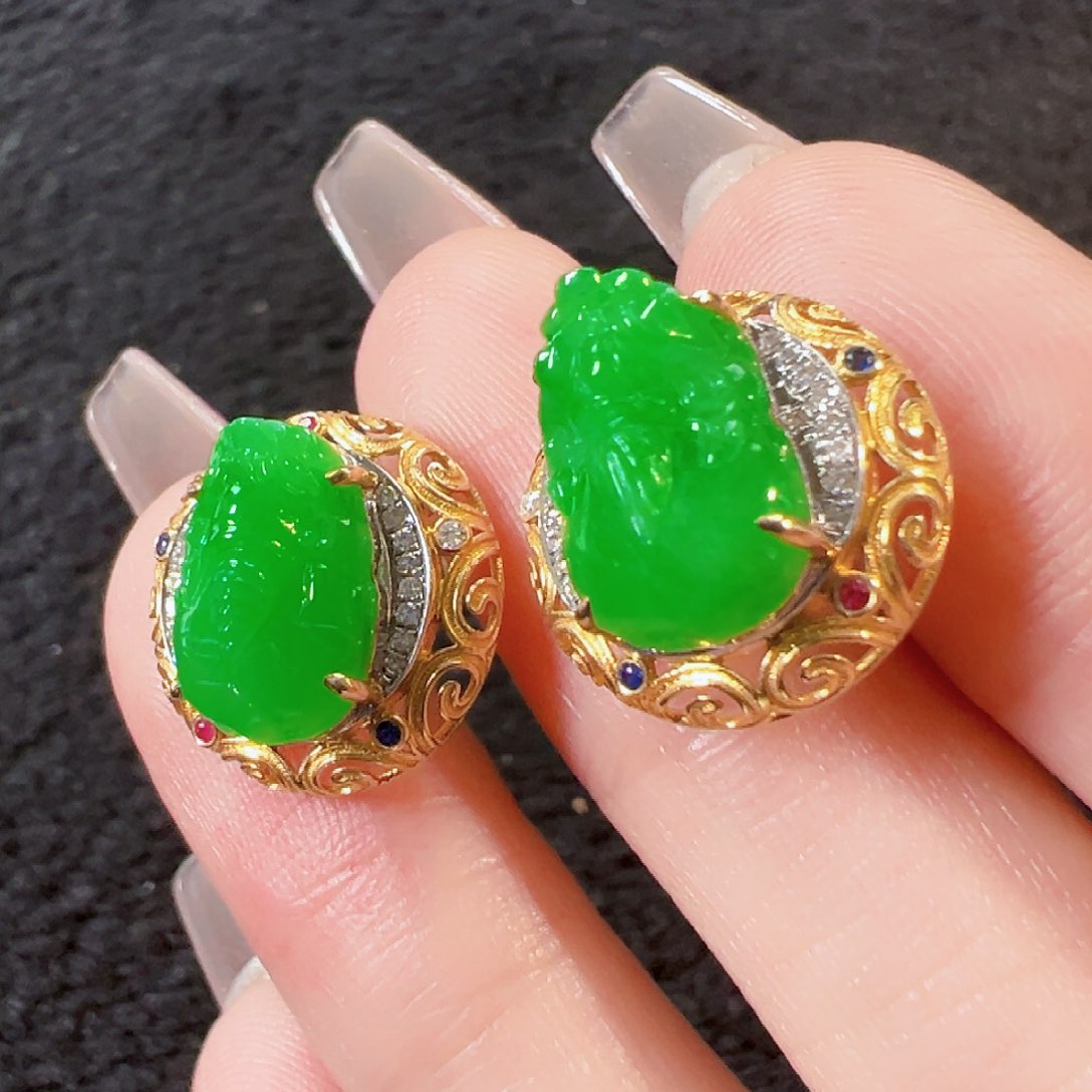 翡翠18K金镶嵌耳饰【福利款】签收后24小时鉴赏期