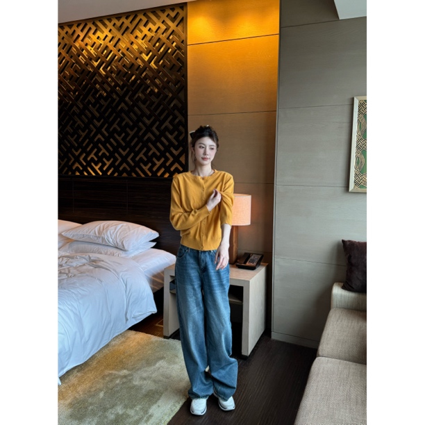 【Cikky定制】休闲毛针织衫针织圆领女气质时尚复古绿针织衫宽松